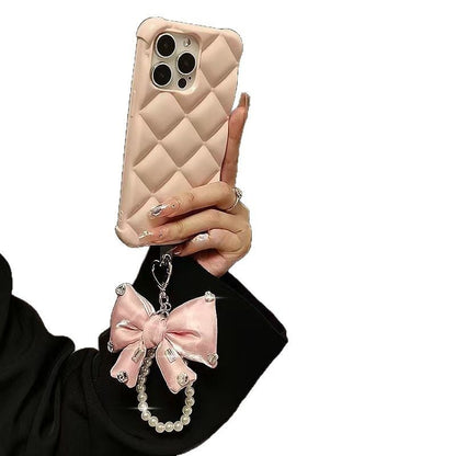 Faux with Pad Lanyard Rhinestone Pearl Bow Charm Phone