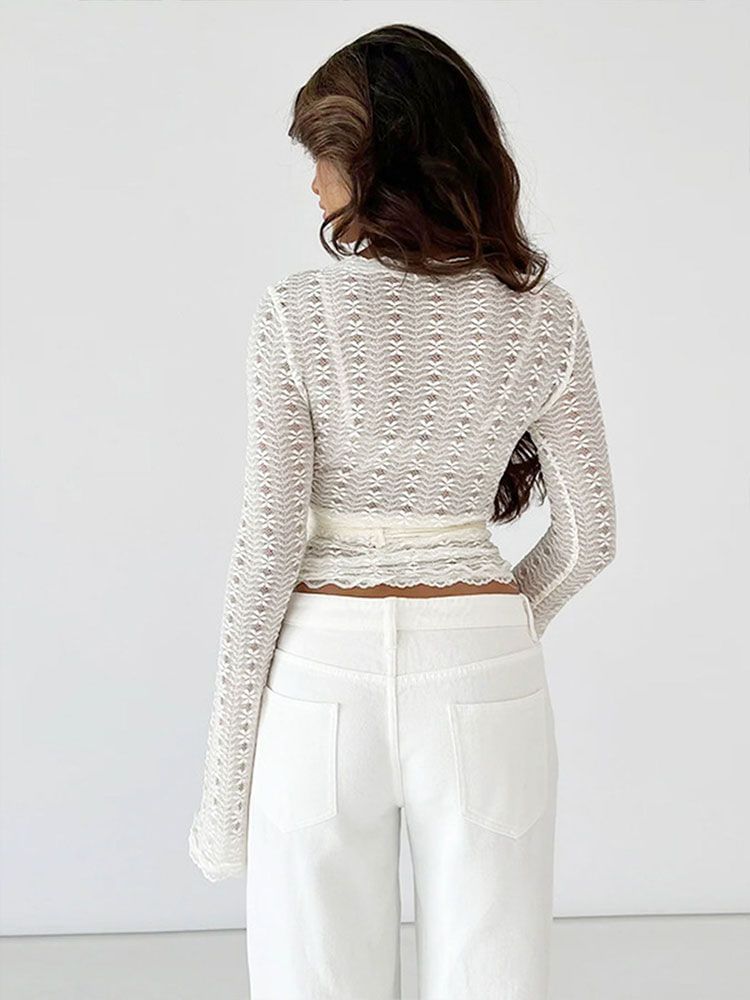 Long Sleeve V-Neck Lace Wrap Top