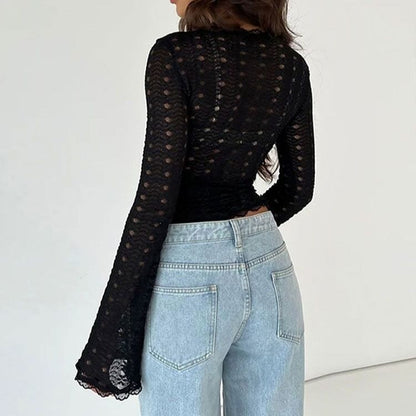 Long Sleeve V-Neck Lace Wrap Top