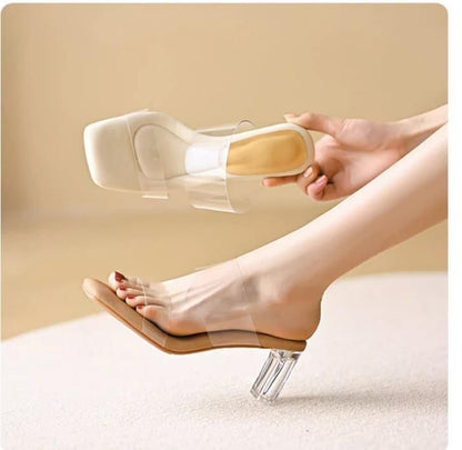 PVC Strap Chunky Heel Slide Sandals (Various Designs)