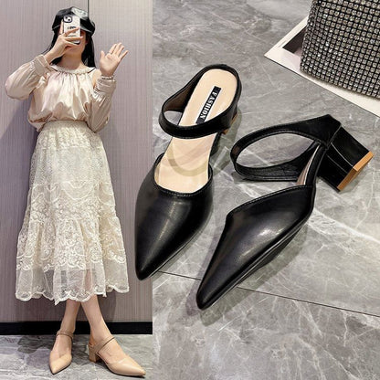 Pointed Toe Chunky Heel Mules