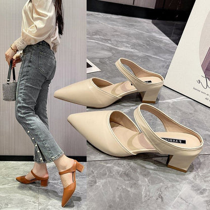 Pointed Toe Chunky Heel Mules