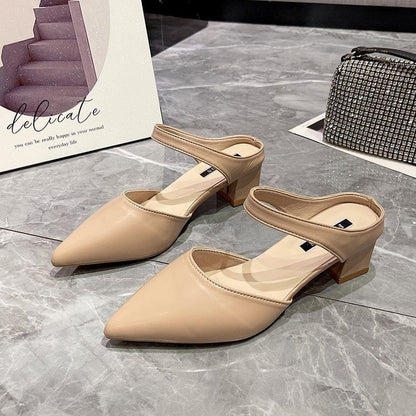 Pointed Toe Chunky Heel Mules