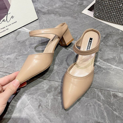 Pointed Toe Chunky Heel Mules