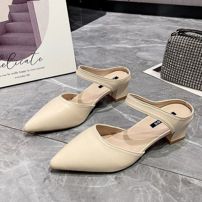 Pointed Toe Chunky Heel Mules