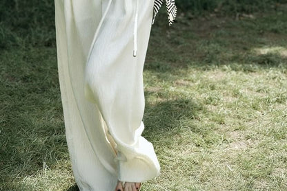 V-Neck Plain Knot Slit Tank Top / High Rise Wide Leg Pants