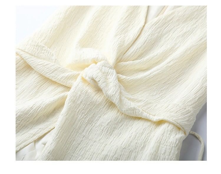 V-Neck Plain Knot Slit Tank Top / High Rise Wide Leg Pants