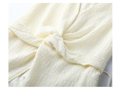 V-Neck Tank Plain Rise Pants Knot Slit Top Wide / High Leg