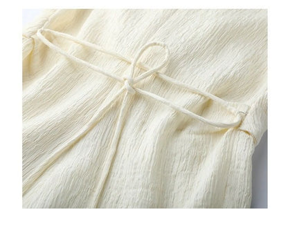 V-Neck Plain Knot Slit Tank Top / High Rise Wide Leg Pants