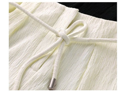 V-Neck Plain Knot Slit Tank Top / High Rise Wide Leg Pants