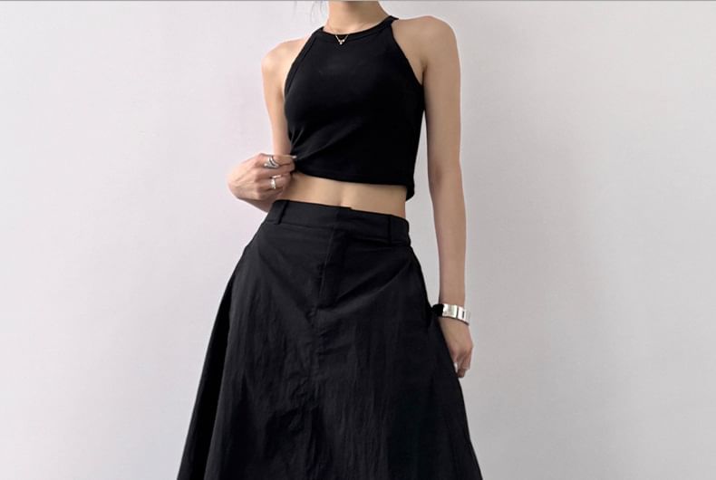 High Rise Plain Slit Maxi A-Line Skirt