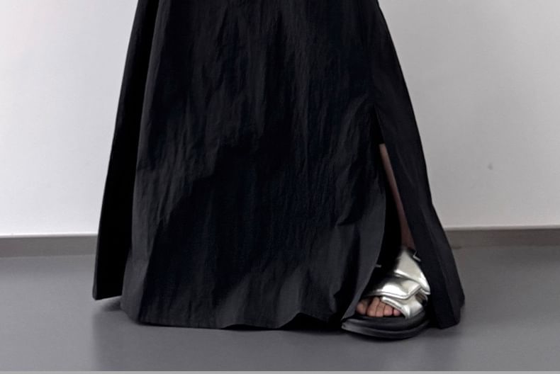 Rise Plain Slit A-Line Skirt High Maxi