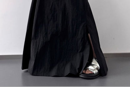 Rise Plain Slit A-Line Skirt High Maxi