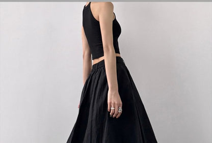 Rise Plain Slit A-Line Skirt High Maxi