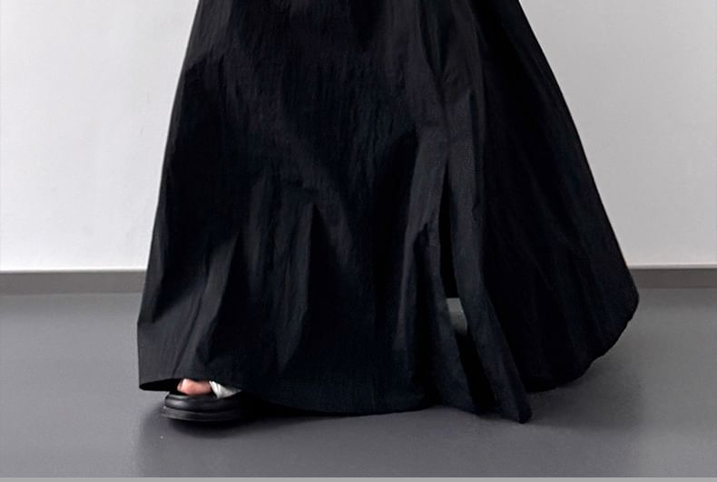 Rise Plain Slit A-Line Skirt High Maxi