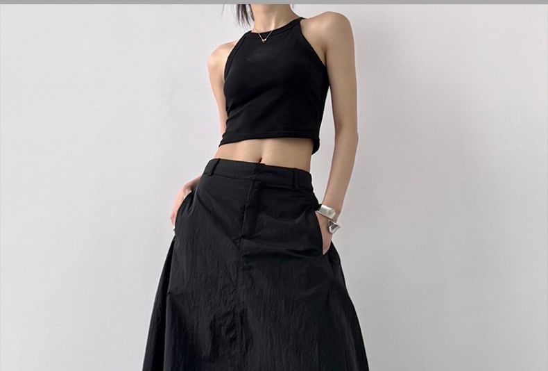 High Rise Plain Slit Maxi A-Line Skirt