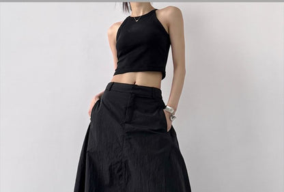 High Rise Plain Slit Maxi A-Line Skirt