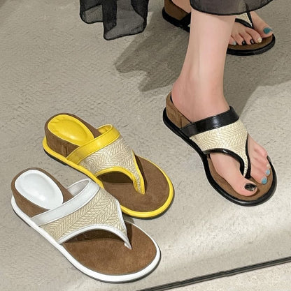 Piped Wedge Slide Sandals