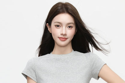Short Sleeve Lace Panel Slim-Fit Top