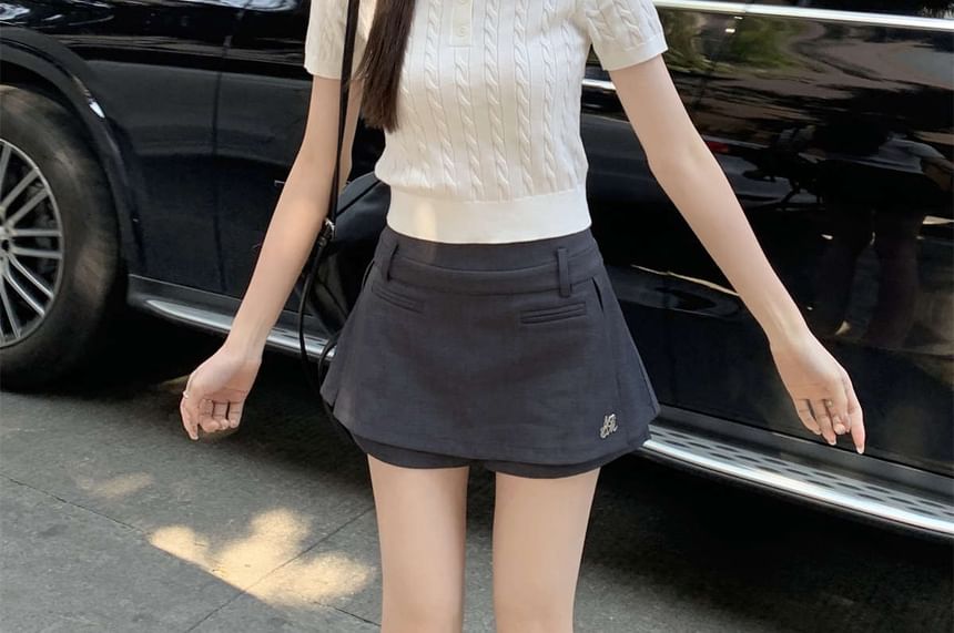 Plain Short-Sleeve Shirt Crop Cable Knit Polo