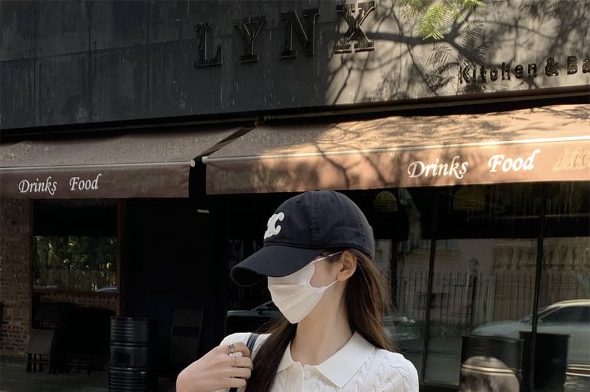 Plain Short-Sleeve Shirt Crop Cable Knit Polo