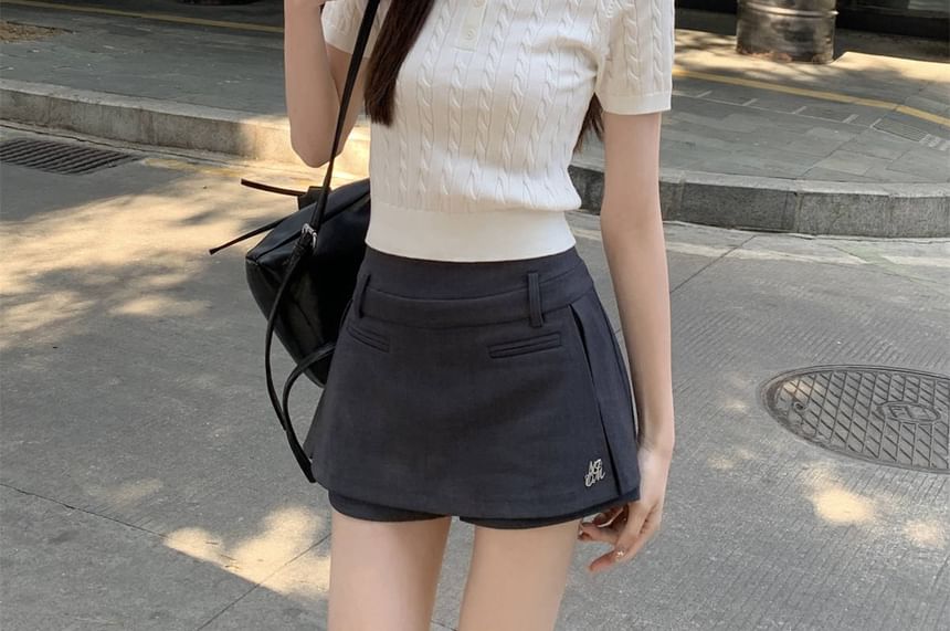 Plain Short-Sleeve Shirt Crop Cable Knit Polo