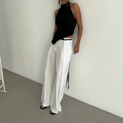 Halter Mock Neck Plain Asymmetrical Open Back Slim Fit Crop Top