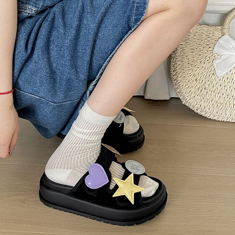 Platform Adhesive Strap Patch Slide Sandals