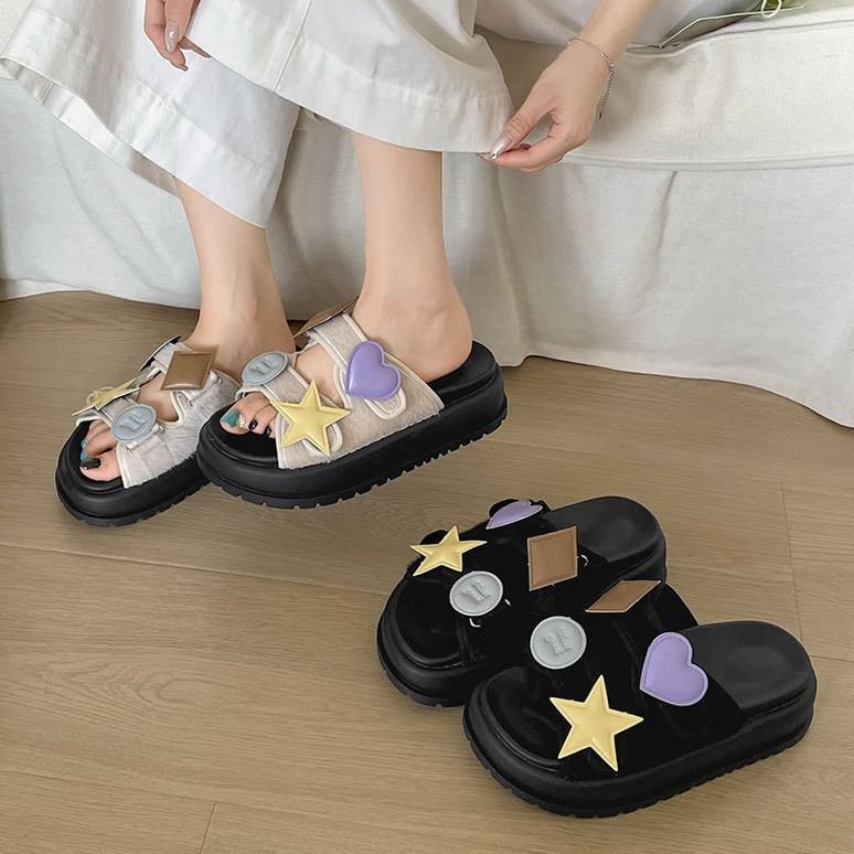 Platform Adhesive Strap Patch Slide Sandals