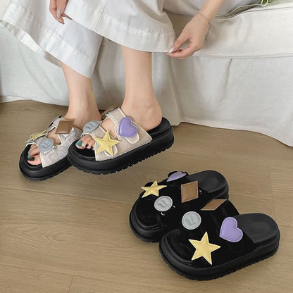 Platform Adhesive Strap Patch Slide Sandals