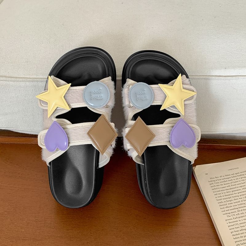 Platform Adhesive Strap Patch Slide Sandals