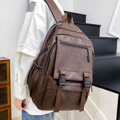 Zip Leather Backpack Faux Plain