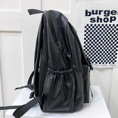 Zip Leather Backpack Faux Plain