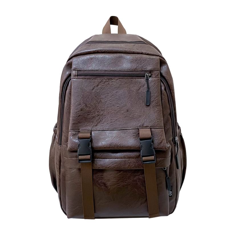 Zip Leather Backpack Faux Plain