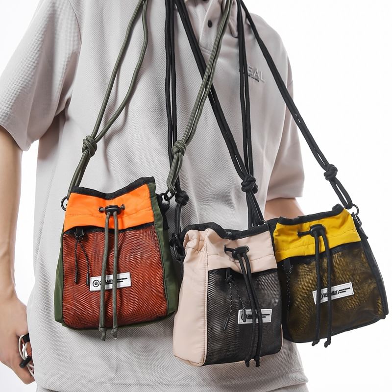 Block Crossbody Color Drawstring Bag