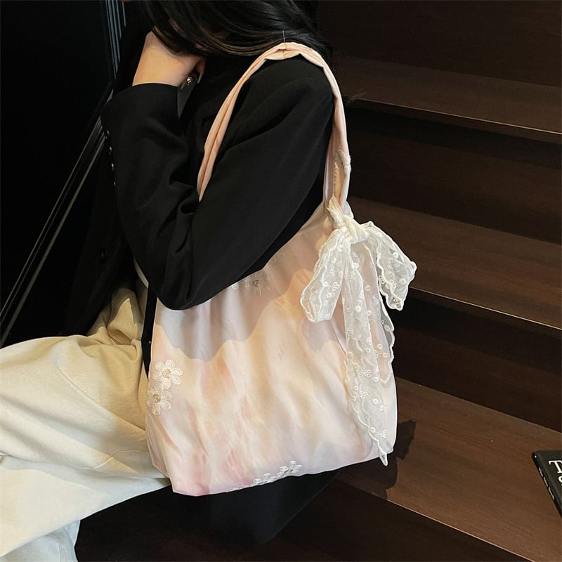 Lace Panel Tote Bag