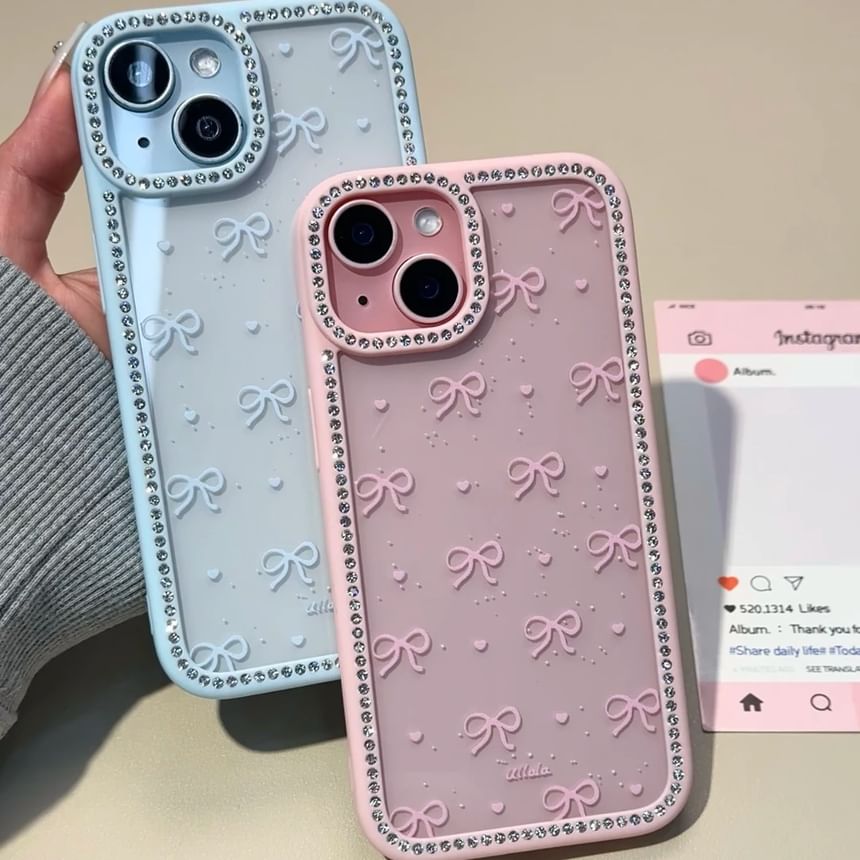 Bow Print Rhinestone Phone Case