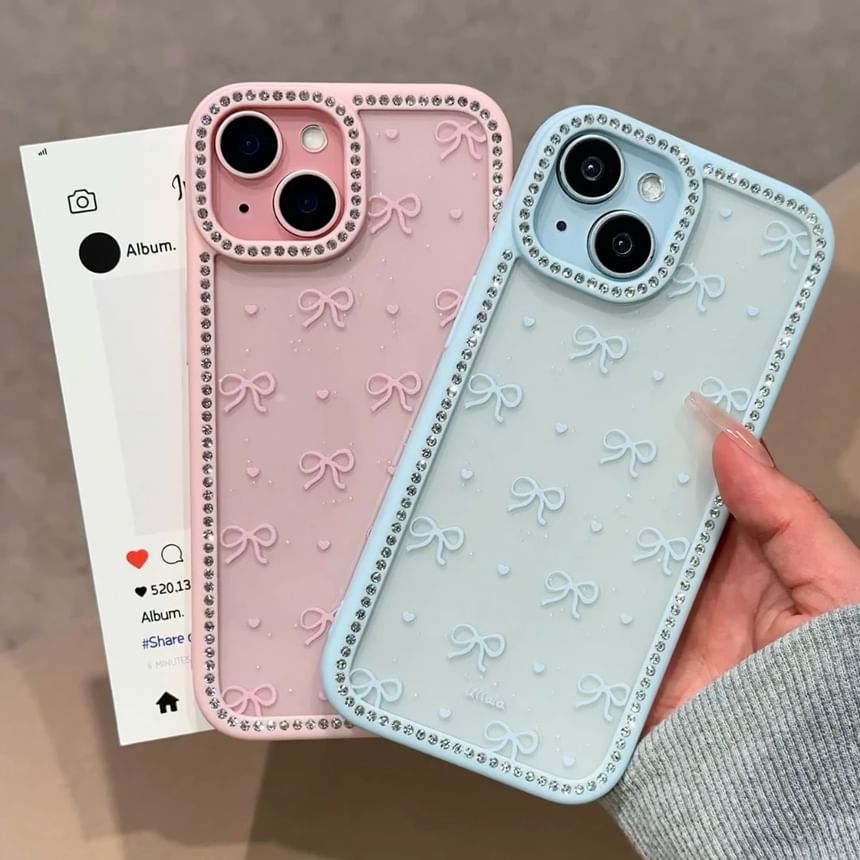 Bow Print Rhinestone Phone Case