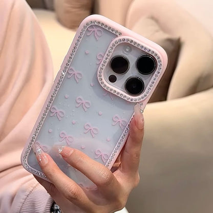 Bow Print Rhinestone Phone Case