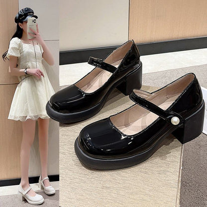 Mary Platform Block Heel Jane Pumps