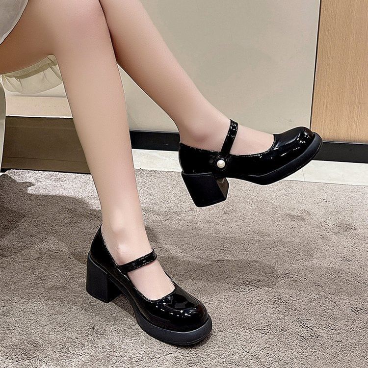 Mary Platform Block Heel Jane Pumps