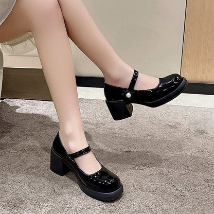 Mary Platform Block Heel Jane Pumps