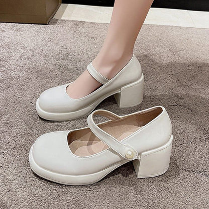 Mary Platform Block Heel Jane Pumps