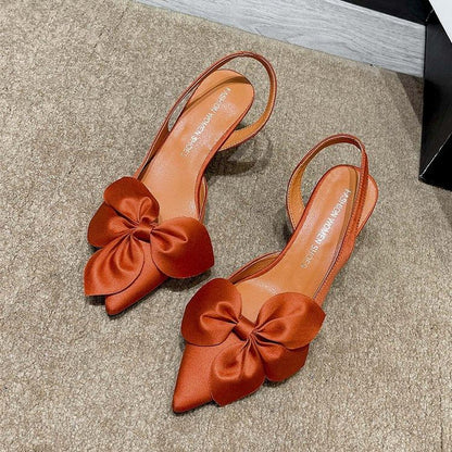 Bow Pumps Satin Slingback Pointed Toe