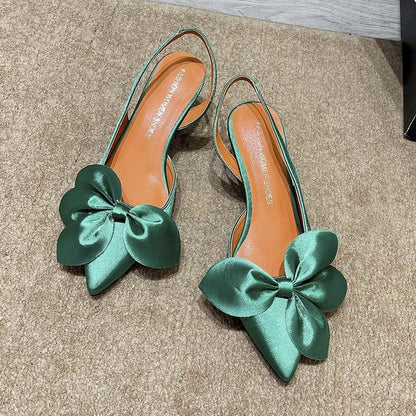 Bow Pumps Satin Slingback Pointed Toe
