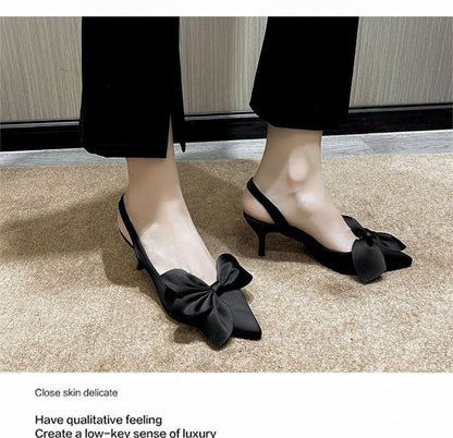Bow Pumps Satin Slingback Pointed Toe