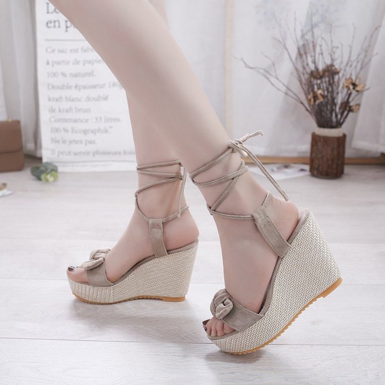 Bow Wedge Tie-Up Platform Sandals