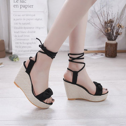 Bow Wedge Tie-Up Platform Sandals