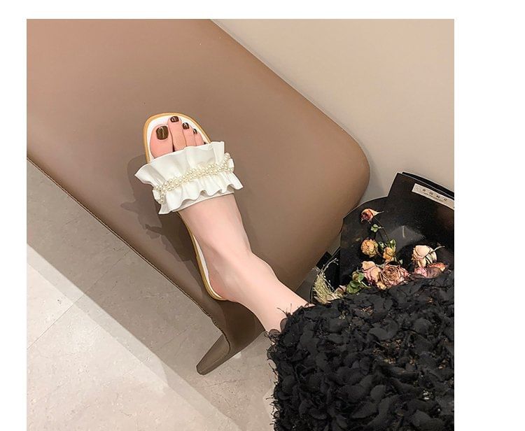 Ruffle Faux Sandals Pearl Slide