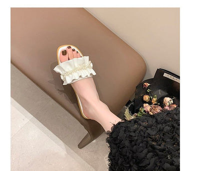 Ruffle Faux Sandals Pearl Slide